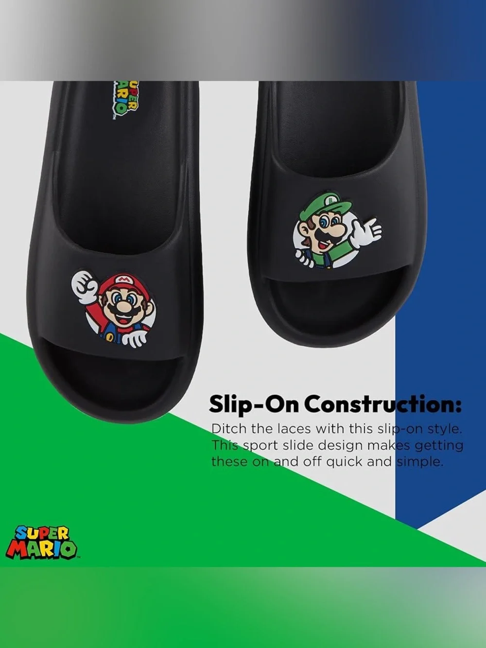 Nintendo Black Super Mario & Luigi Slide Sandals